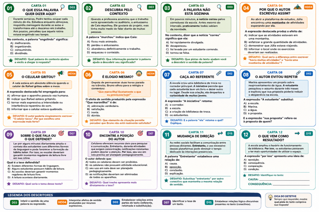 BARALHO DOS ESTUDANTES - Educar Sempre
DESAFIO DOS DETETIVES DO TEXTO